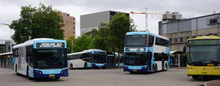 Interline Mercedes O500LE Bustech VST 7043, Transit Systems Busetch CDi 1614 & Scania K94UB Volgren CR228L 1411